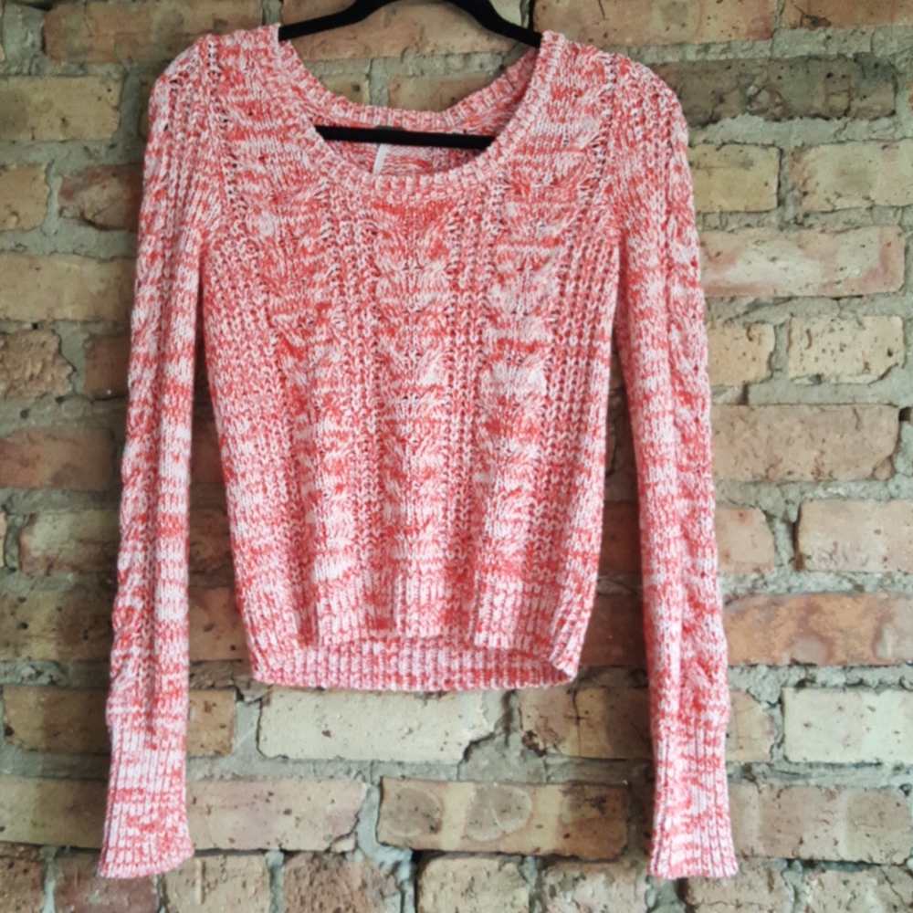 Free People XS red and white marled knit Y2K cable knit sweater